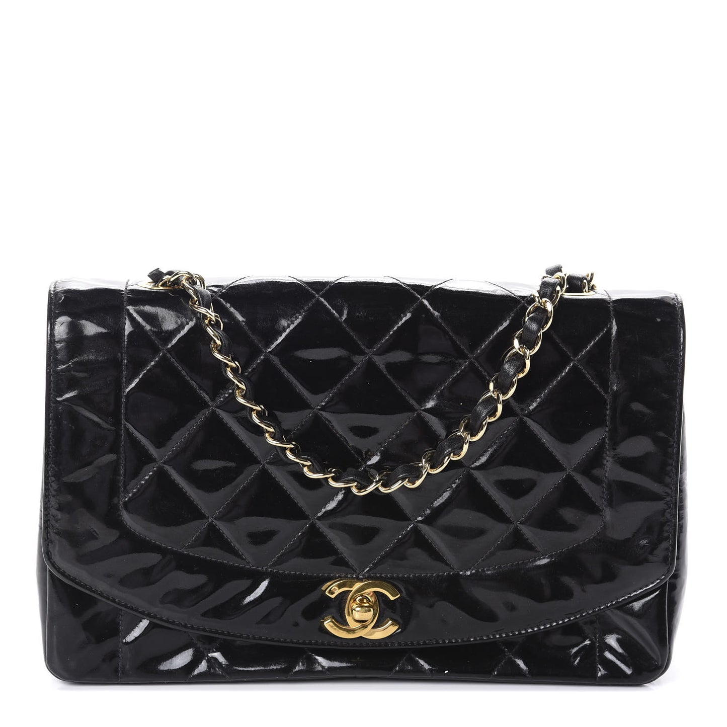 Patent Quilted Medium Single Flap Bag Black