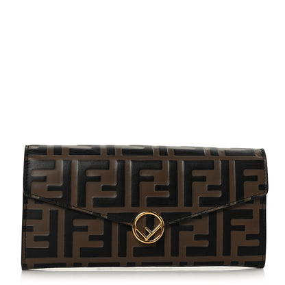 Fendi Vitello Soft F is Fendi Bi-Color FF 1974 Embossed Continental Envelope Wallet Maya Black 1 of 8