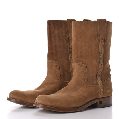 Chanel Suede Logo Boots 40.5 Camel 2 of 10