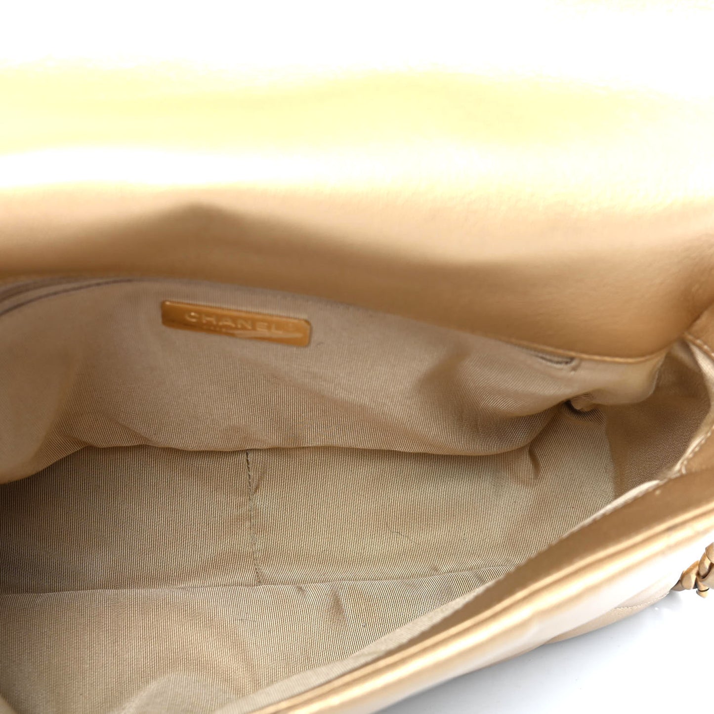 Metallic Goatskin Quilted Large Chanel 19 Flap Gold