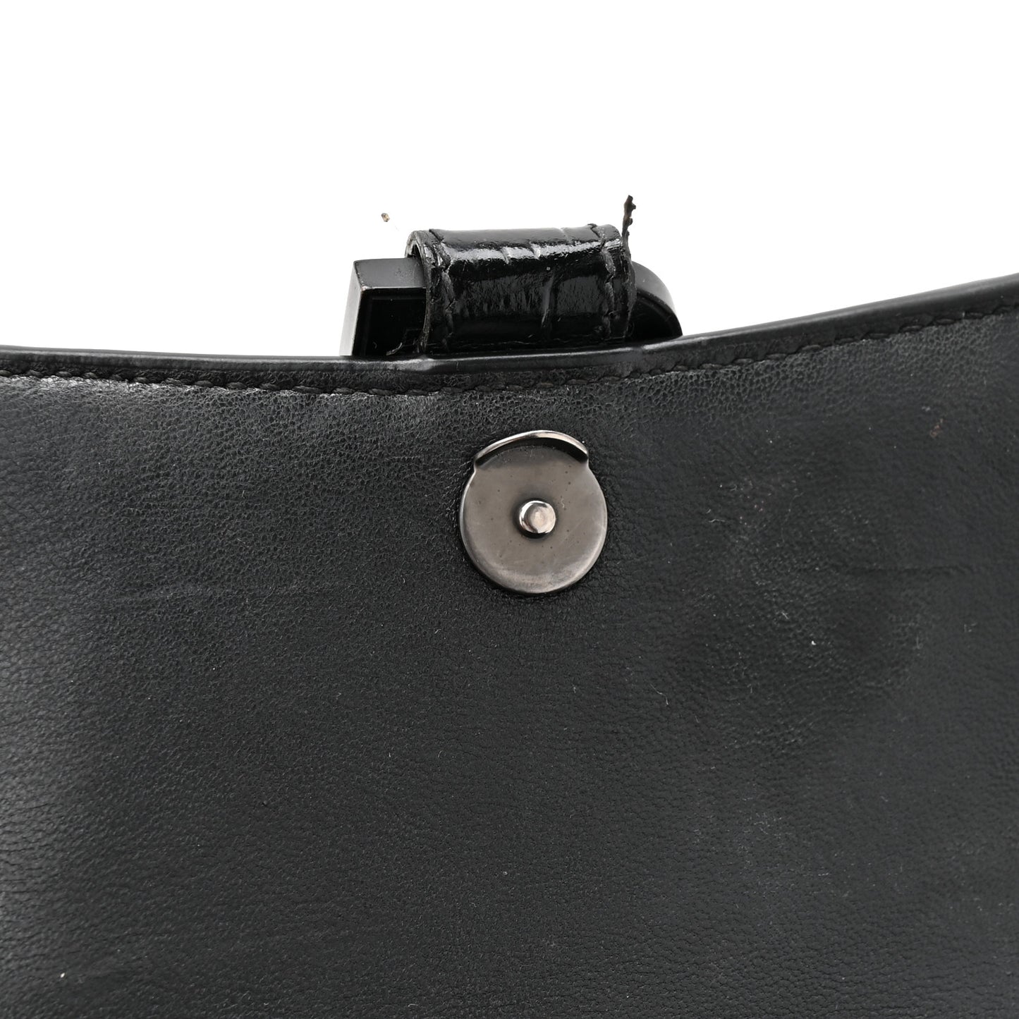 Shiny Calfskin Monochrome Crocodile Embossed Hourglass Top Handle Bag XS Black