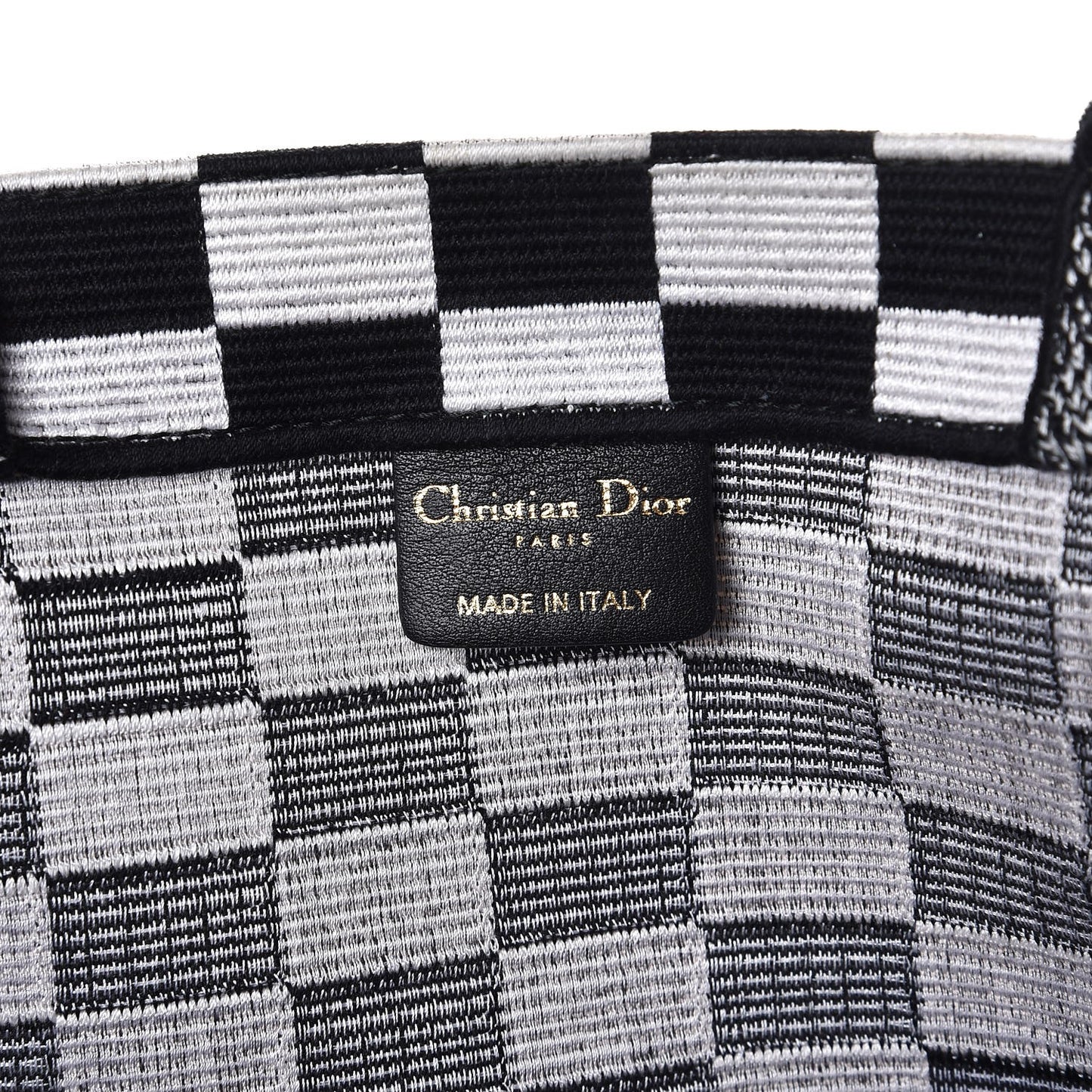 Canvas Embroidered Checkered Book Tote Black White