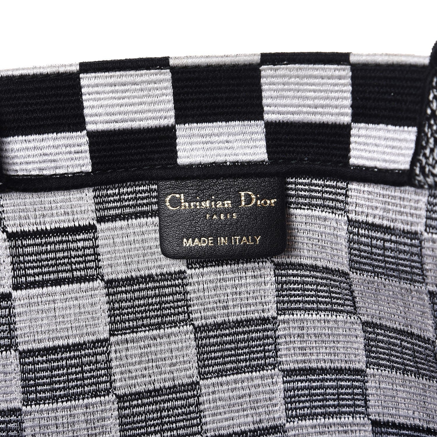 Christian Dior Canvas Embroidered Checkered Book Tote Black White 6 of 10