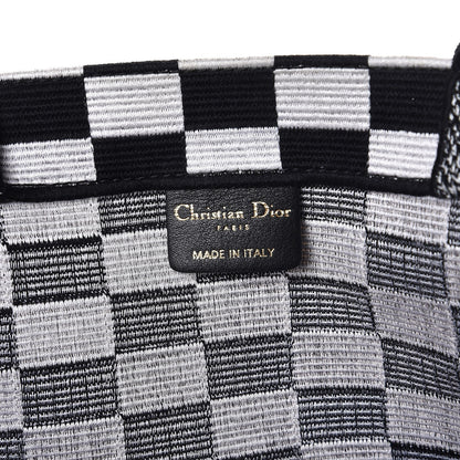 Christian Dior Canvas Embroidered Checkered Book Tote Black White 6 of 10