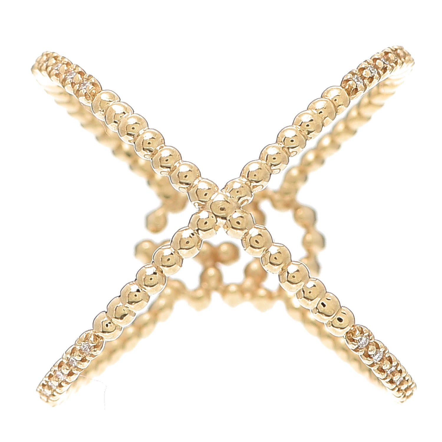 Gucci 18K Yellow Gold Diamond GG Running X Ring 56 7.5 3 of 5