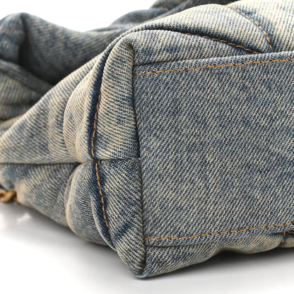 Saint Laurent Denim Quilted Toy Loulou Puffer Monogram Chain Satchel Blue Black 7 of 9