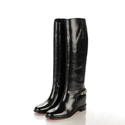 Christian Louboutin Calfskin Cate Chain Flat Tall Boots 37 Black 3 of 7
