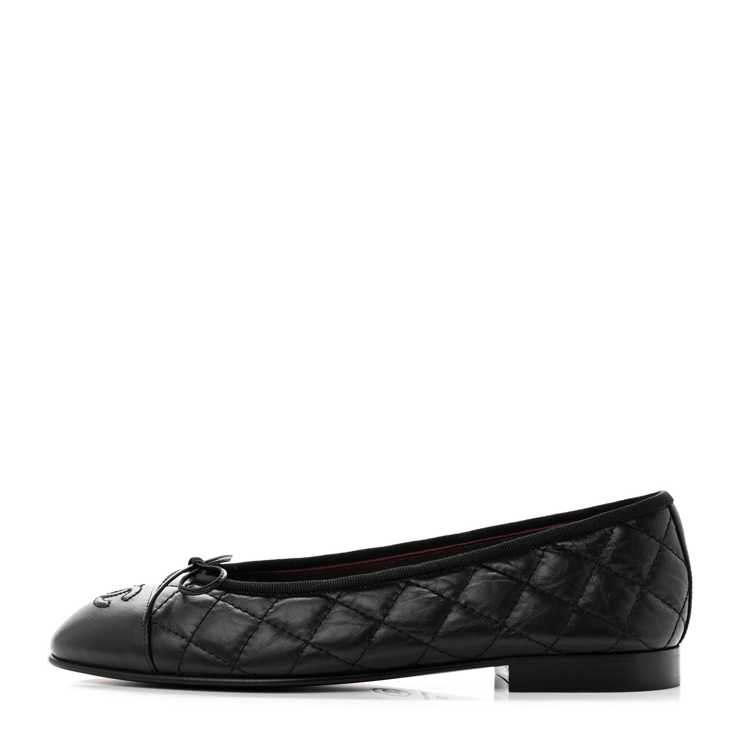 Chanel Aged Calfskin Quilted CC Cap Toe Ballerina Flats 37 Black 1 of 9