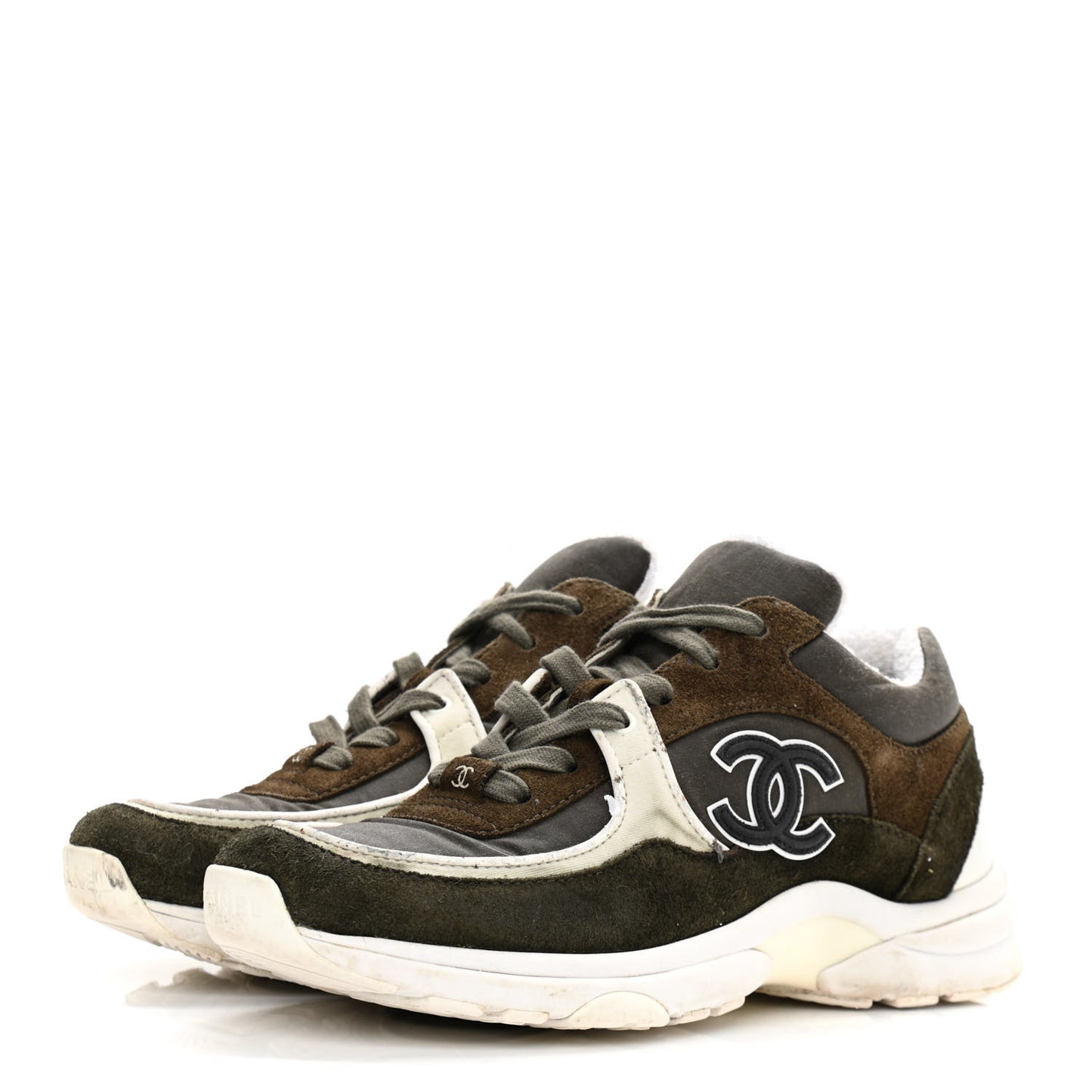 Fabric Calfskin Suede CC Womens Sneakers 36 Dark Green