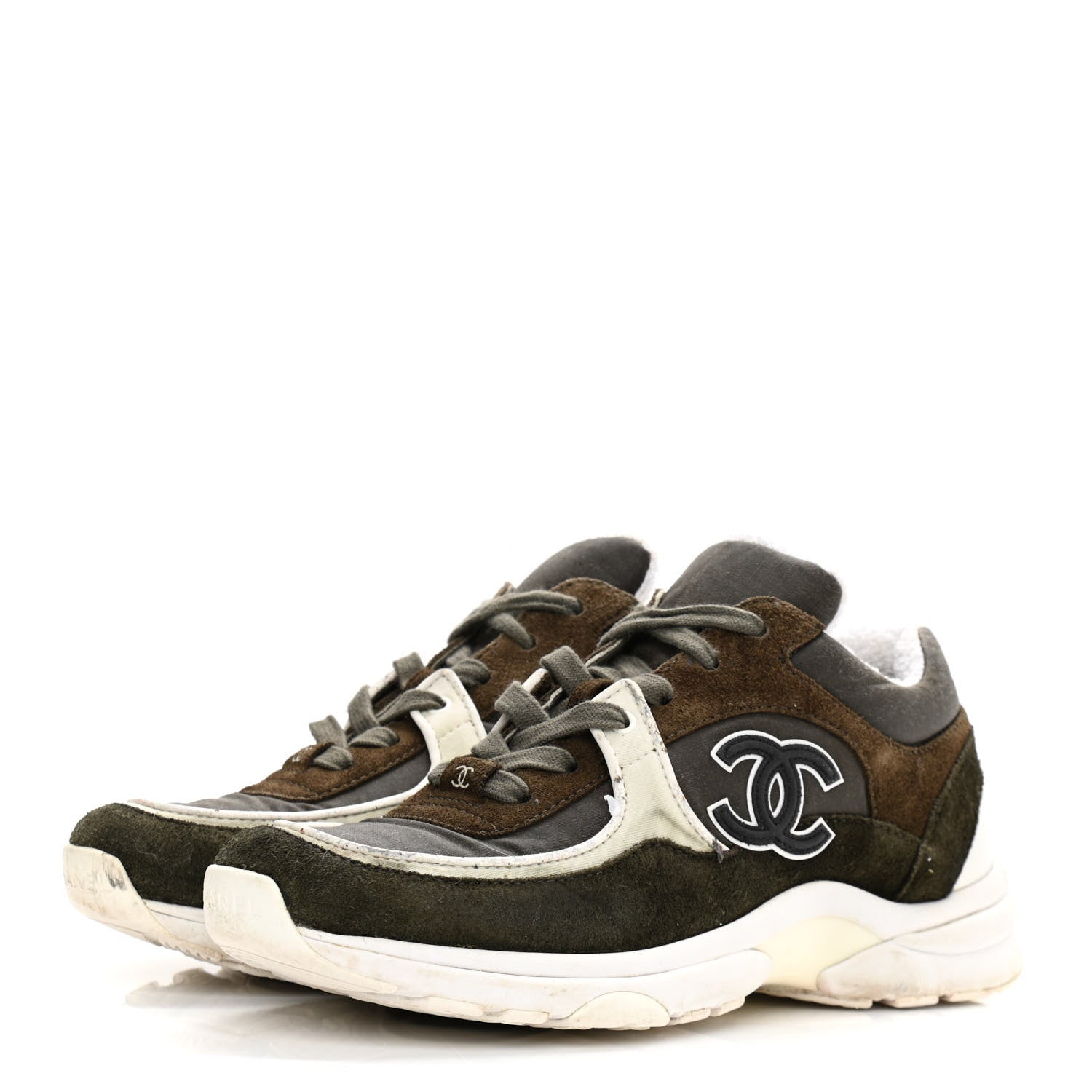 Chanel Fabric Calfskin Suede CC Womens Sneakers 36 Dark Green 3 of 12