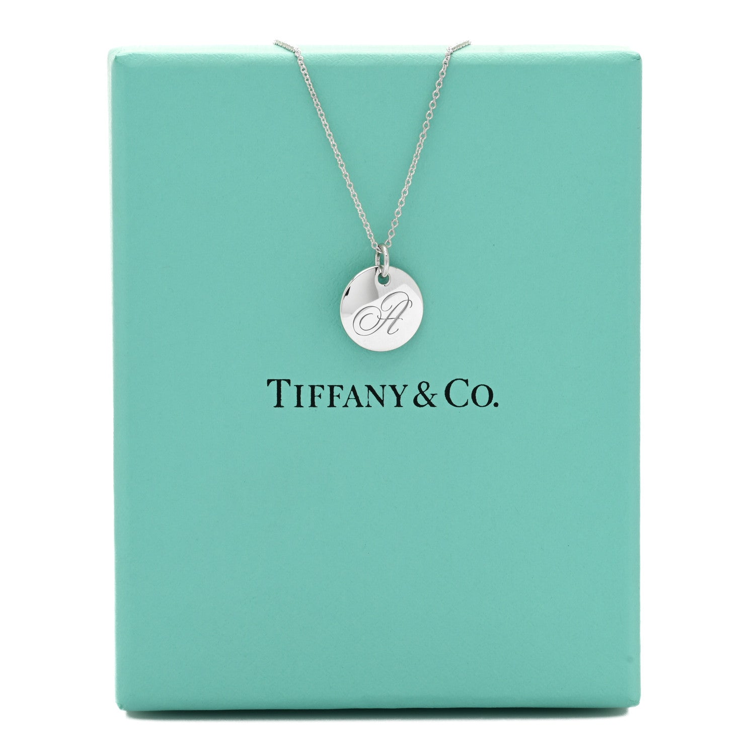 Tiffany Sterling Silver Letter A Disc Pendant Necklace 7 of 7