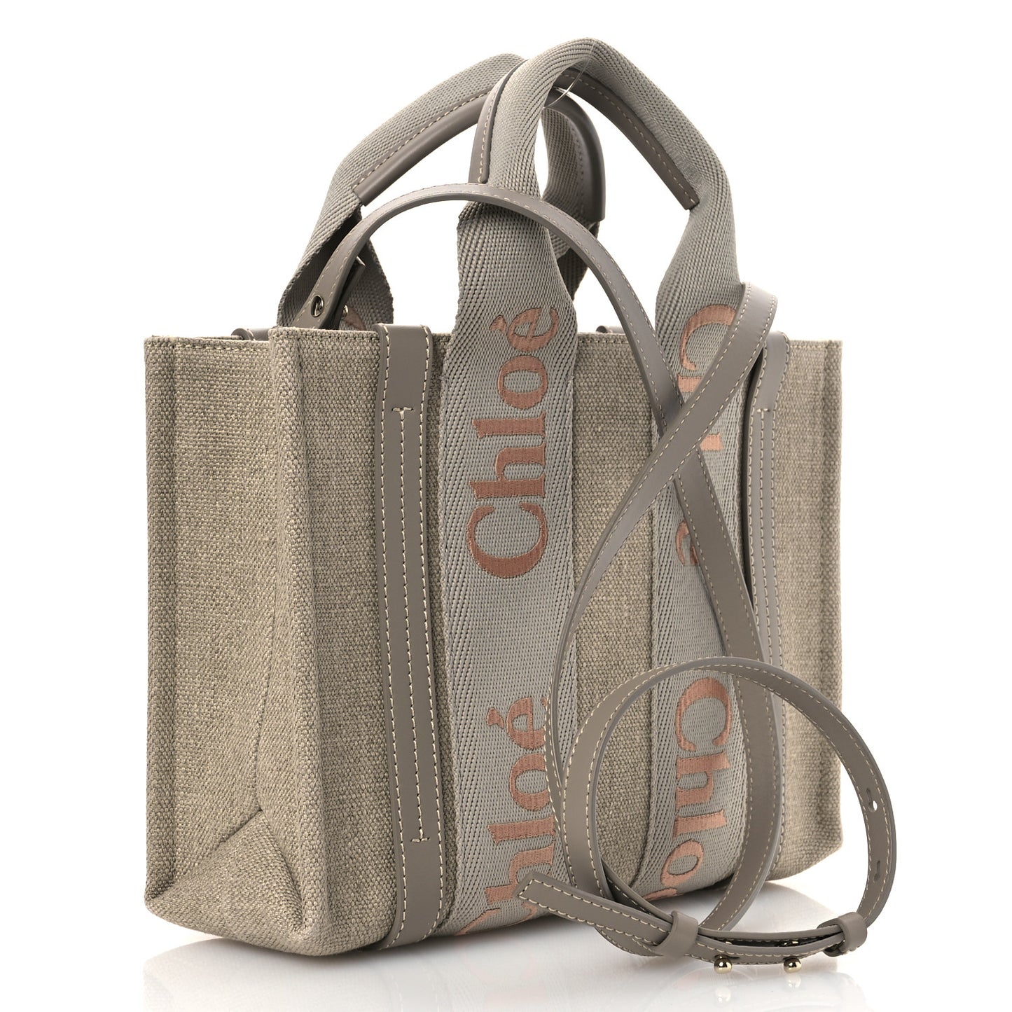 Cotton Calfskin Small Woody Ribbon Tote With Strap  Beige Taupe