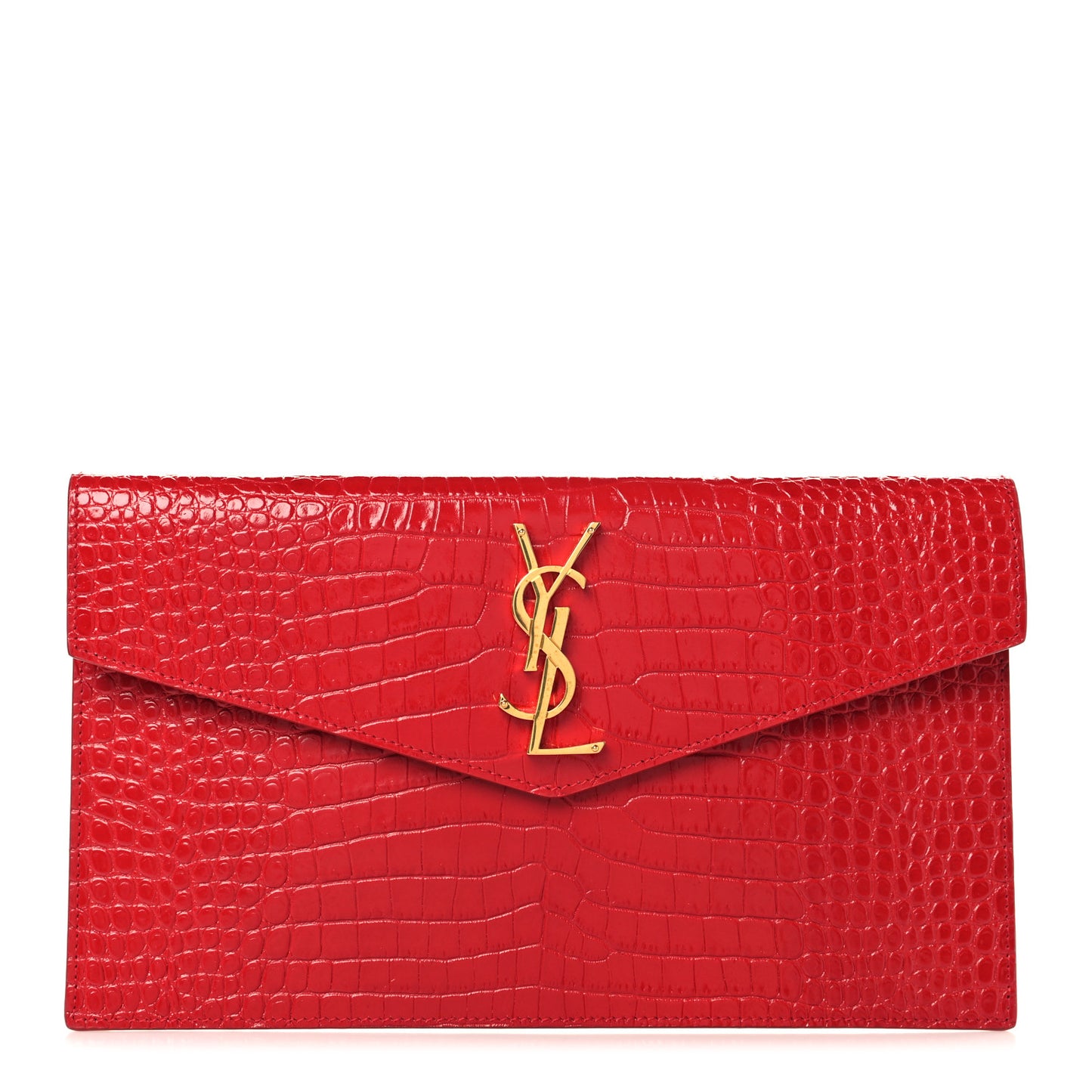 Calfskin Crocodile Embossed Uptown Monogram Pouch Rouge Eros