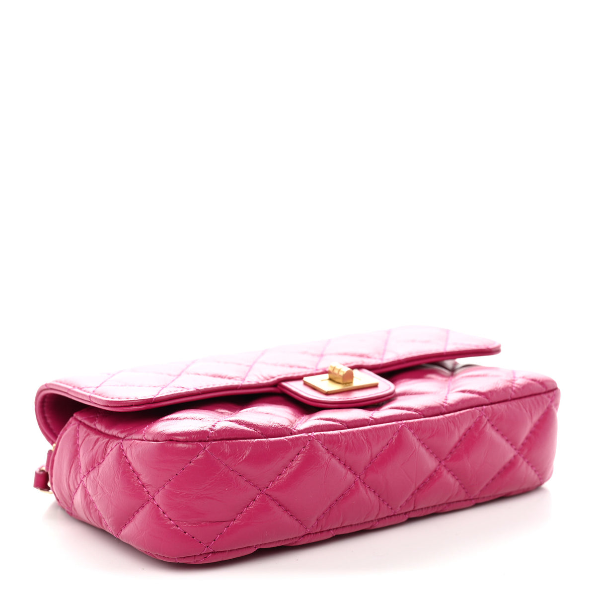 Aged Calfskin Quilted 2.55 Reissue Phone Holder With Chain Fuchsia