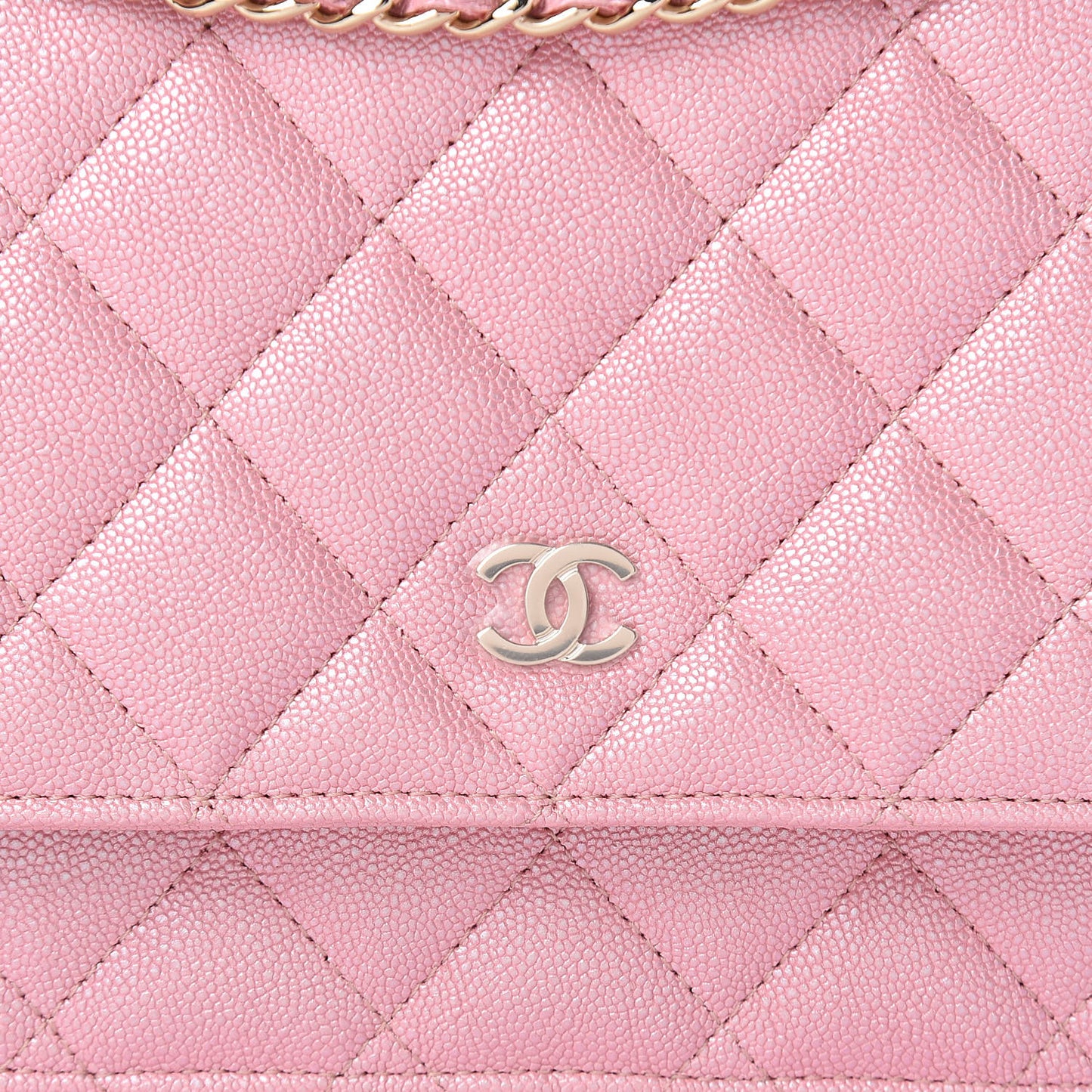 Iridescent Caviar Quilted Wallet on Chain WOC Rose Pink