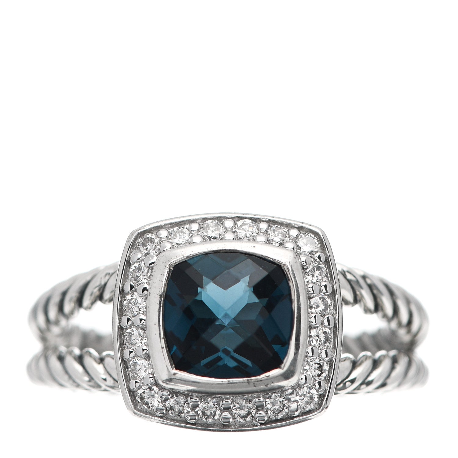 David Yurman Sterling Silver Diamond Hampton Blue Topaz 7mm Petite Albion Ring 53 6.5 1 of 4