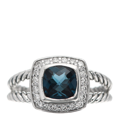 David Yurman Sterling Silver Diamond Hampton Blue Topaz 7mm Petite Albion Ring 53 6.5 1 of 4