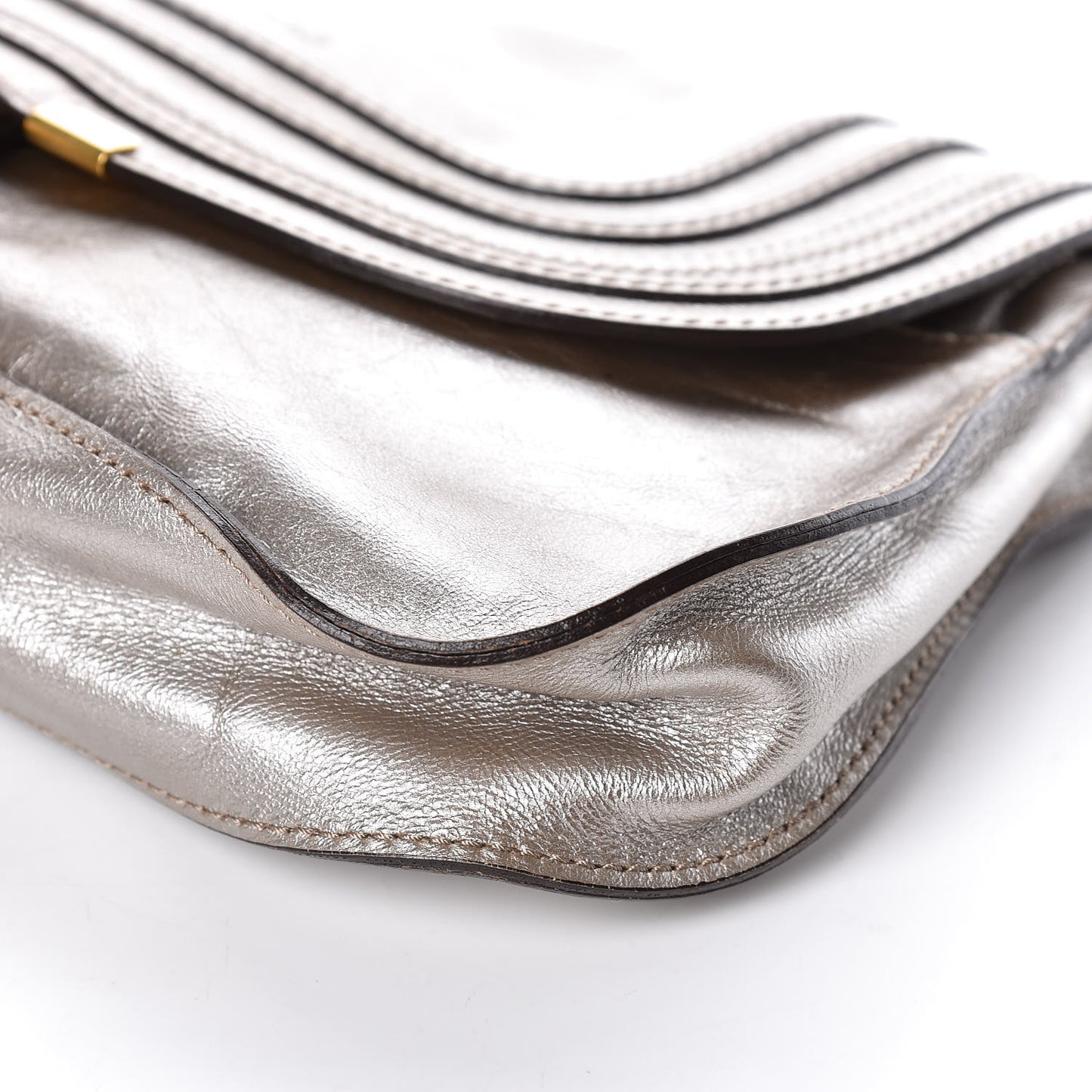 Metallic Calfskin Marcie Clutch Pewter