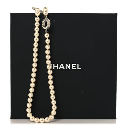 Chanel Graduated Pearl Crystal CC Long Necklace Silver 5 of 5