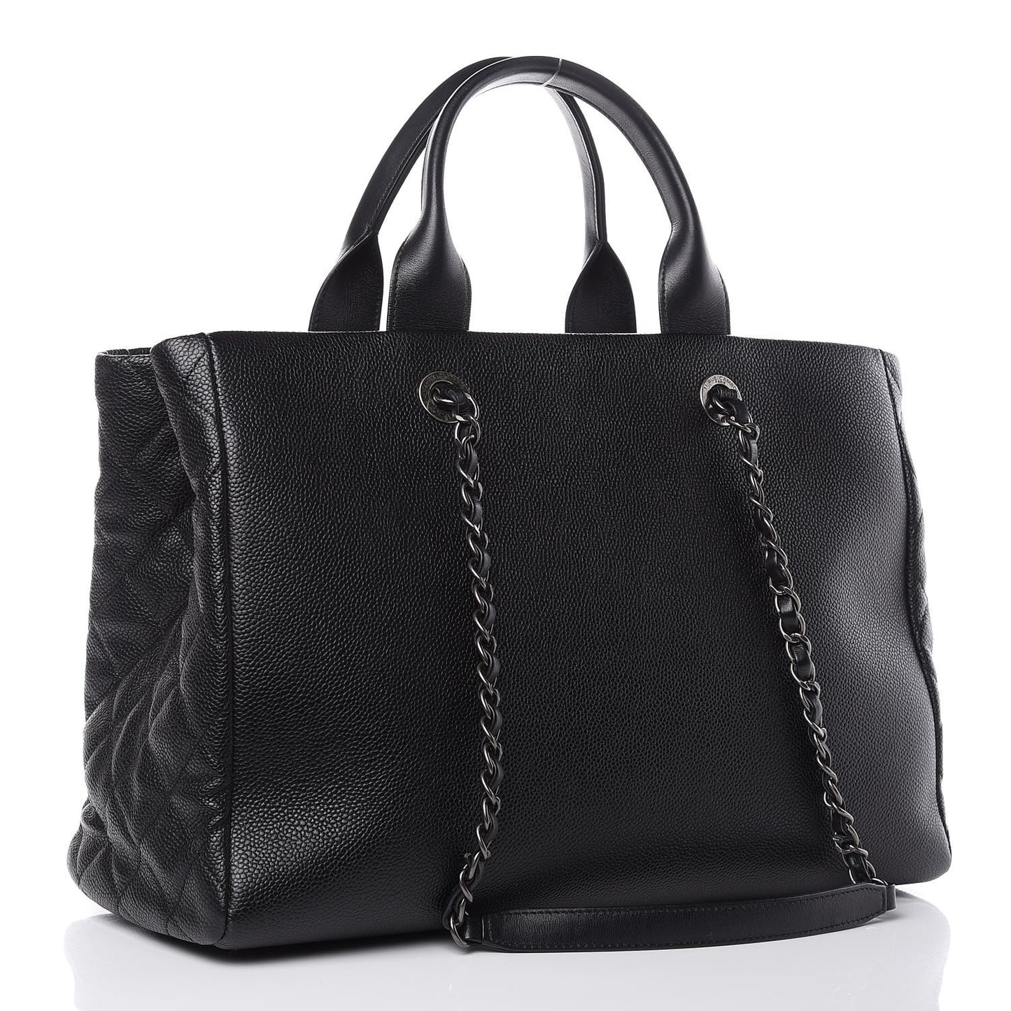 Caviar Lambskin Quilted Large Coco Break Shopping Bag Black