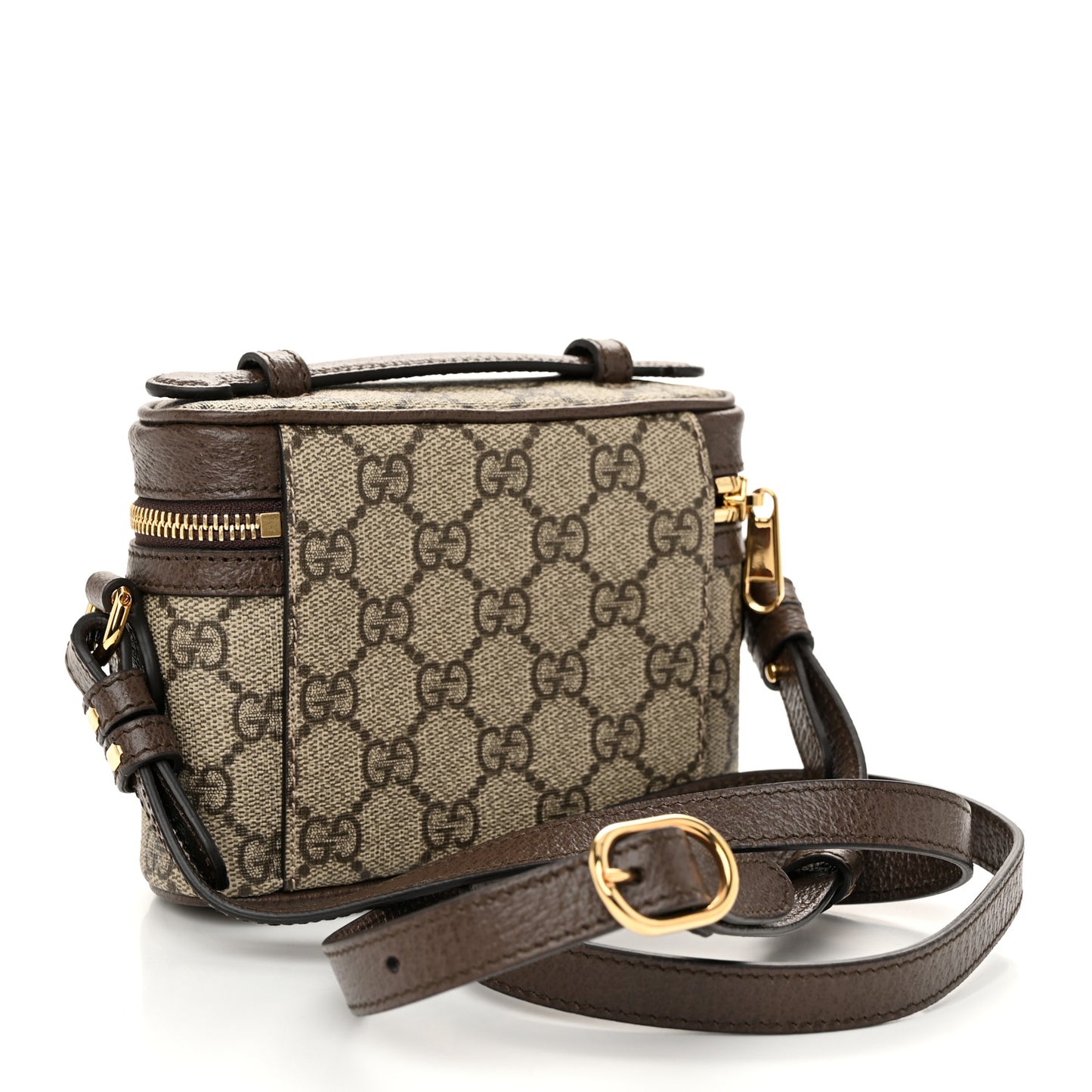 GG Supreme Monogram Textured Calfskin Web Mini Ophidia Top Handle Bag Beige Ebony New Acero