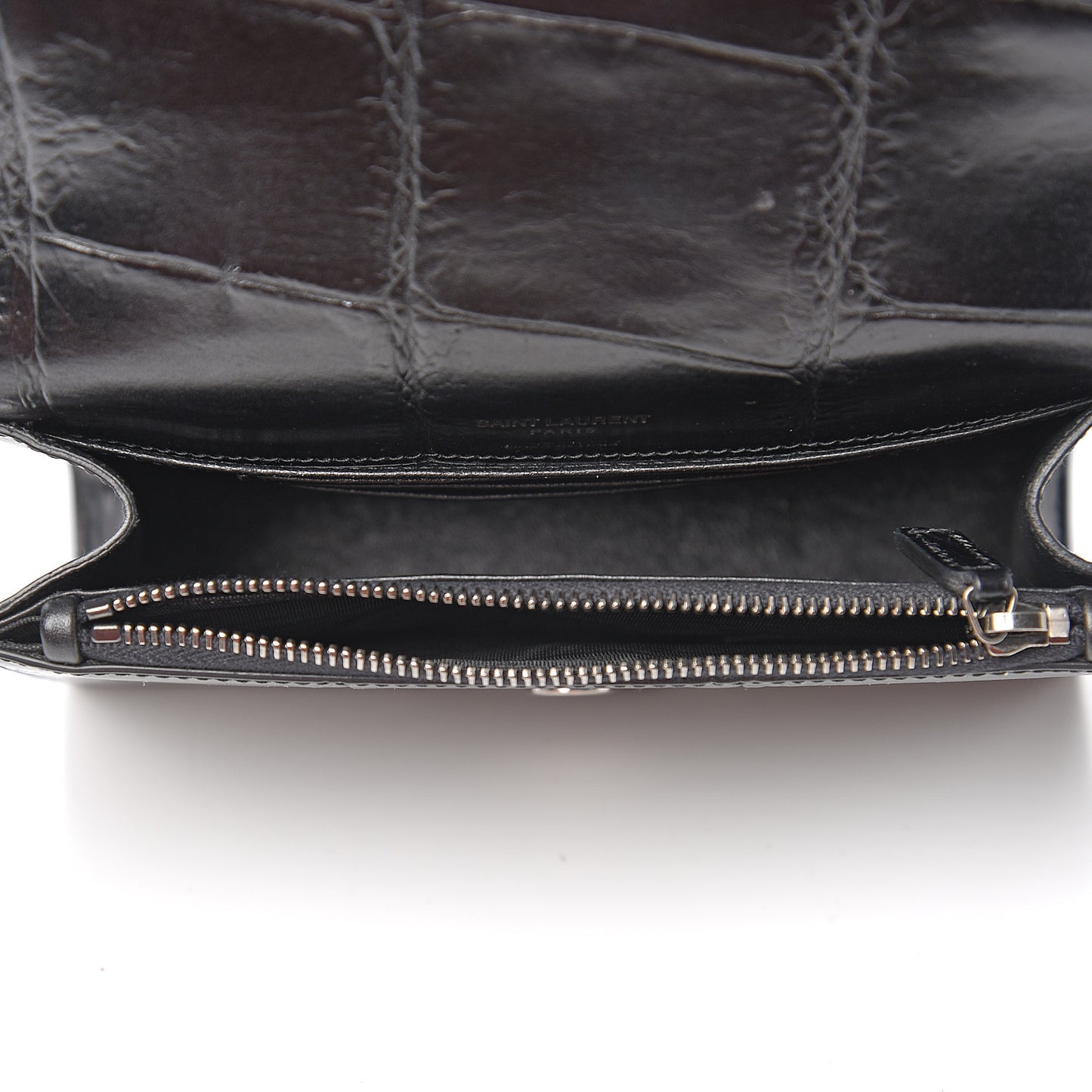 Calfskin Crocodile Embossed Monogram Kate Belt Bag Black