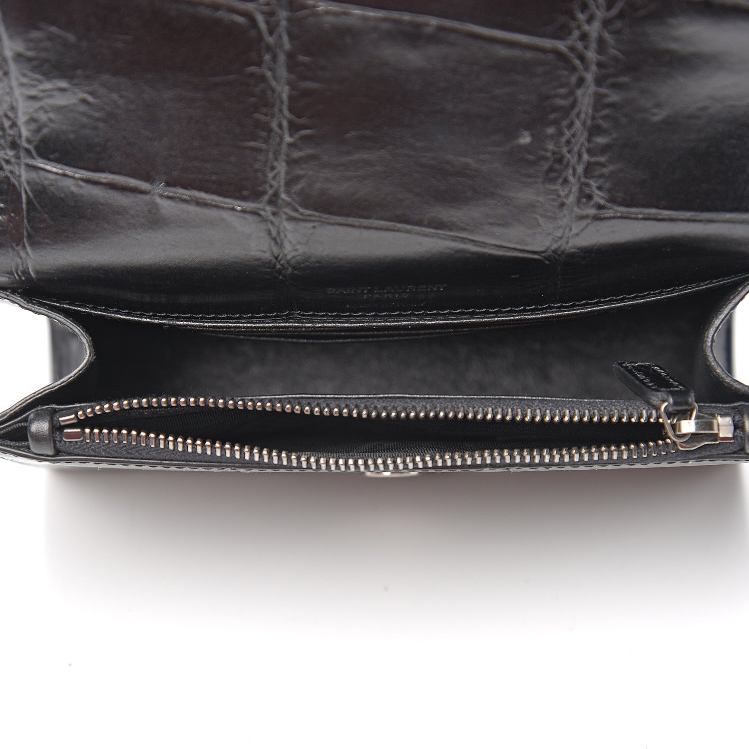 Saint Laurent Calfskin Crocodile Embossed Monogram Kate Belt Bag Black 4 of 12