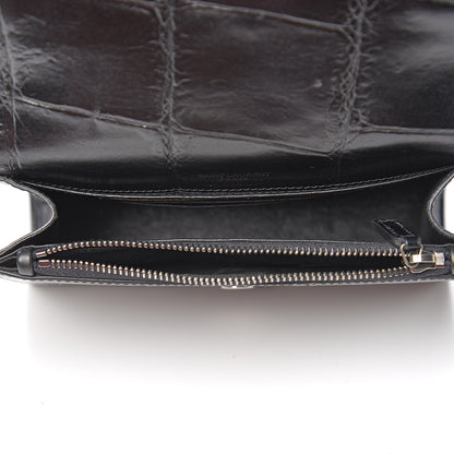 Saint Laurent Calfskin Crocodile Embossed Monogram Kate Belt Bag Black 4 of 12