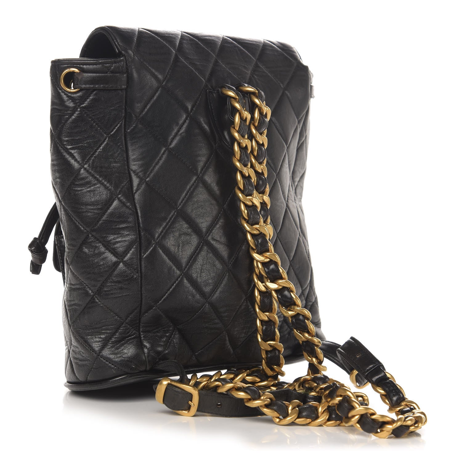 Chanel Lambskin Quilted Drawstring Backpack Black 2 of 14
