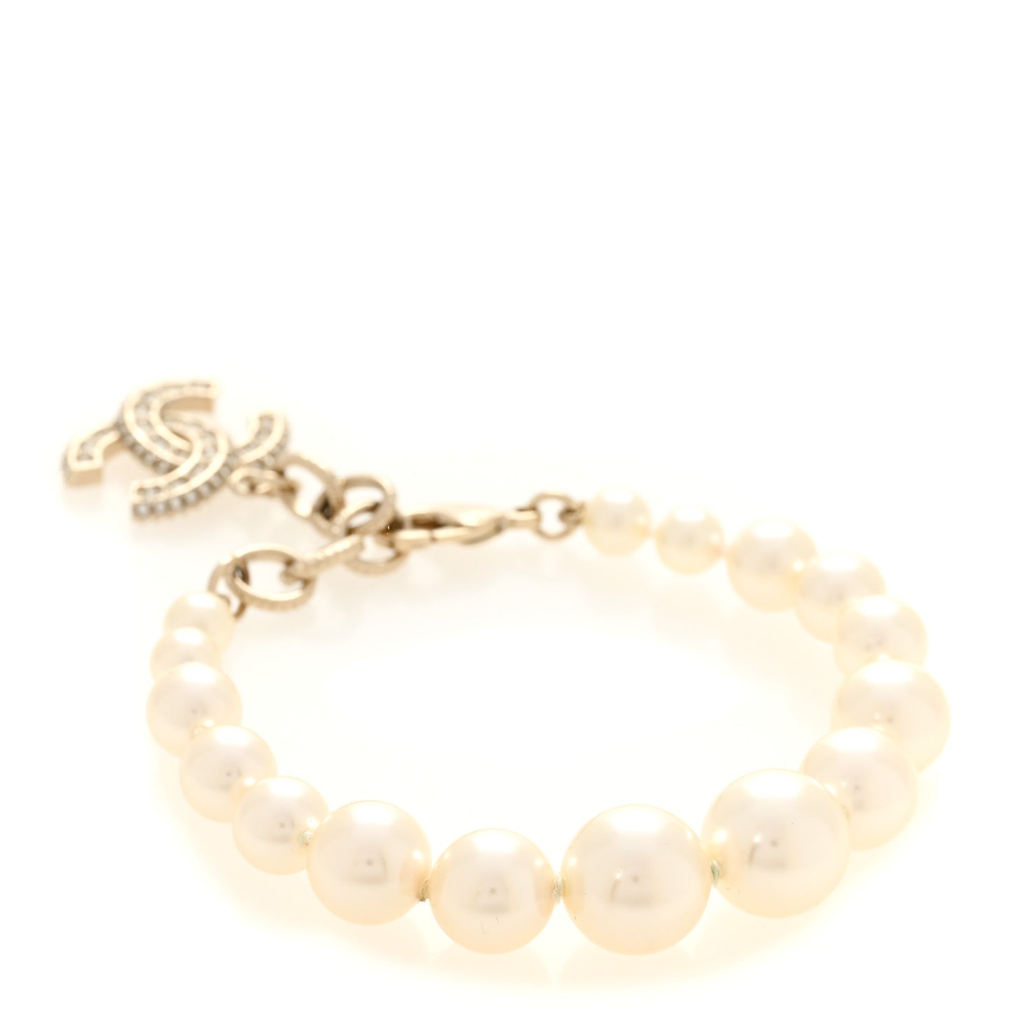 Graduated Pearl Crystal CC Bracelet Gold