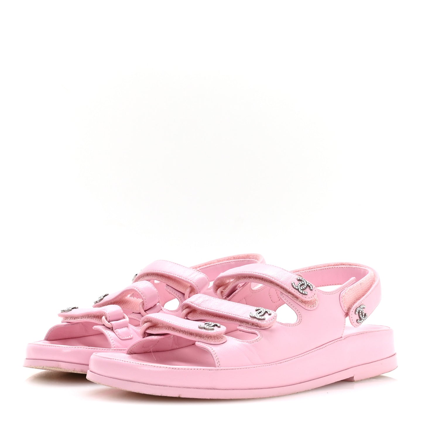 Lambskin Crystal CC Velcro Dad Sandals 38 Light Pink