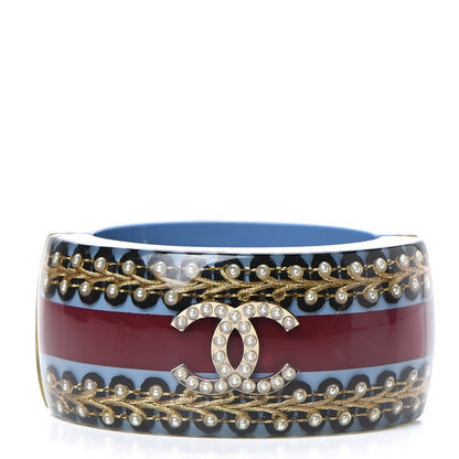 Chanel Resin Striped Pearl CC Cuff 2 of 4