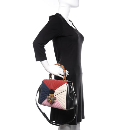 Gucci Calfskin Bamboo Trapuntata Queen Margaret Top Handle Bag Blue Agata Hibiscus Red Mystic White Sugar Pink 2 of 11