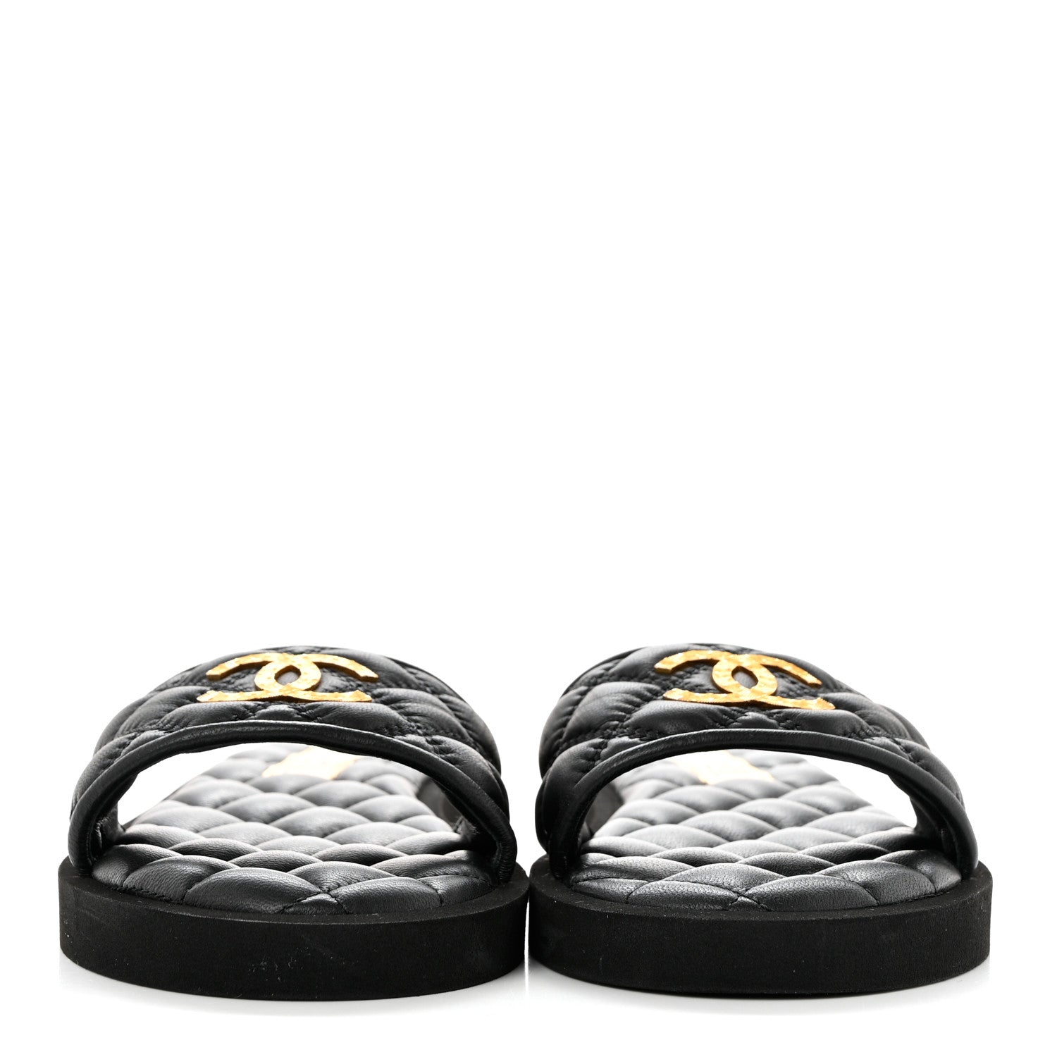 Chanel Lambskin Quilted Textured CC Mules Sandals 35 Black 2 of 8