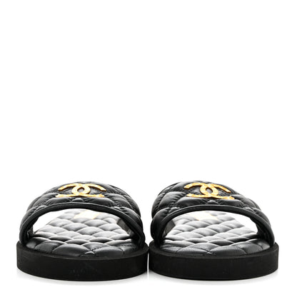 Chanel Lambskin Quilted Textured CC Mules Sandals 35 Black 2 of 8