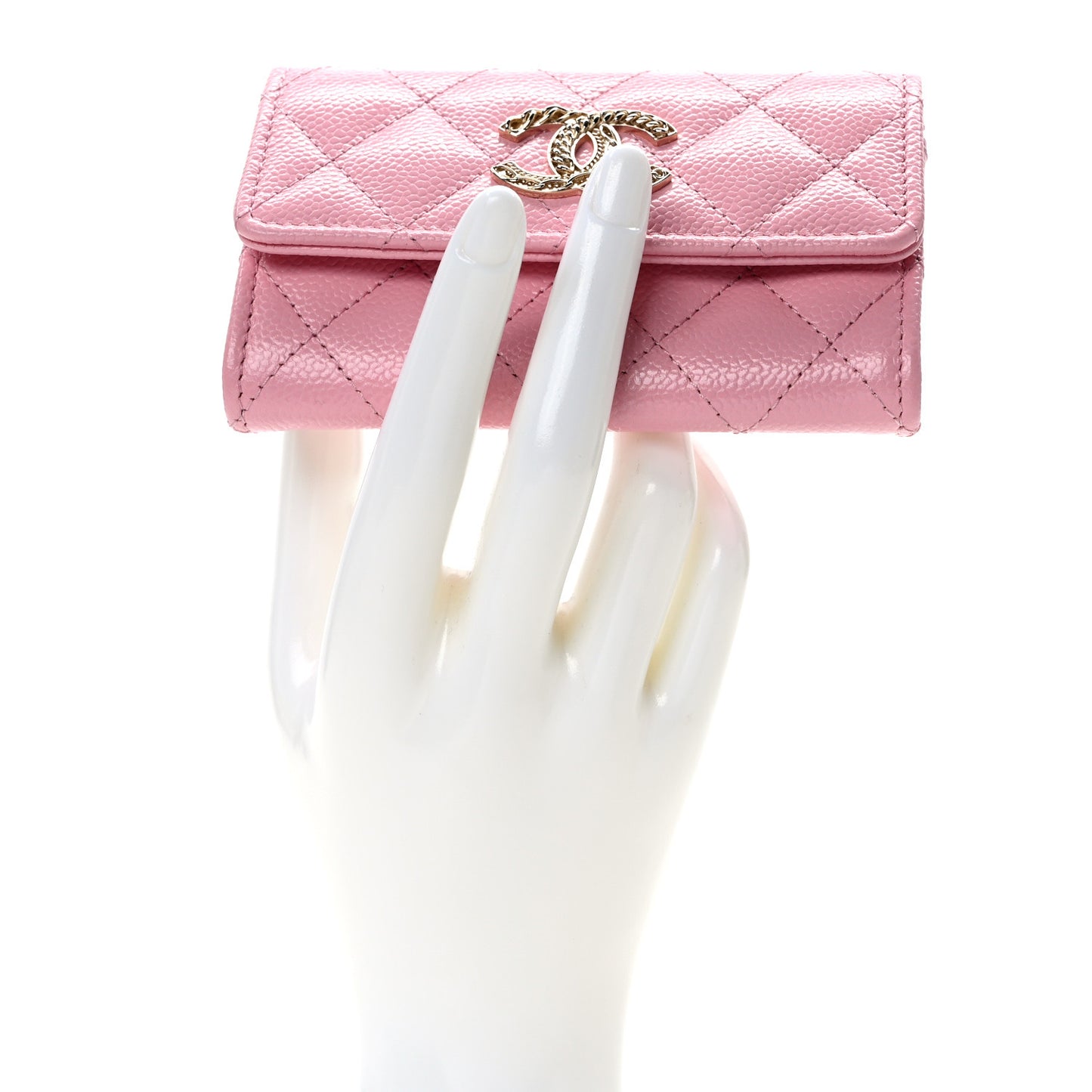 Caviar Quilted Multi Chain CC Flap Card Holder Pink