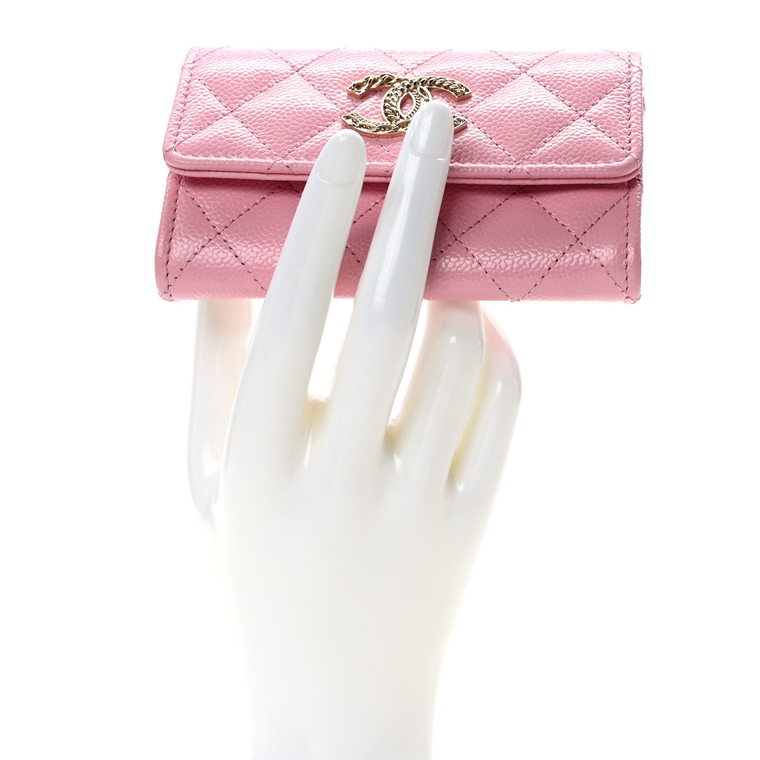 Chanel Caviar Quilted Multi Chain CC Flap Card Holder Pink 2 of 8