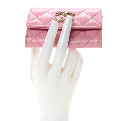 Chanel Caviar Quilted Multi Chain CC Flap Card Holder Pink 2 of 8