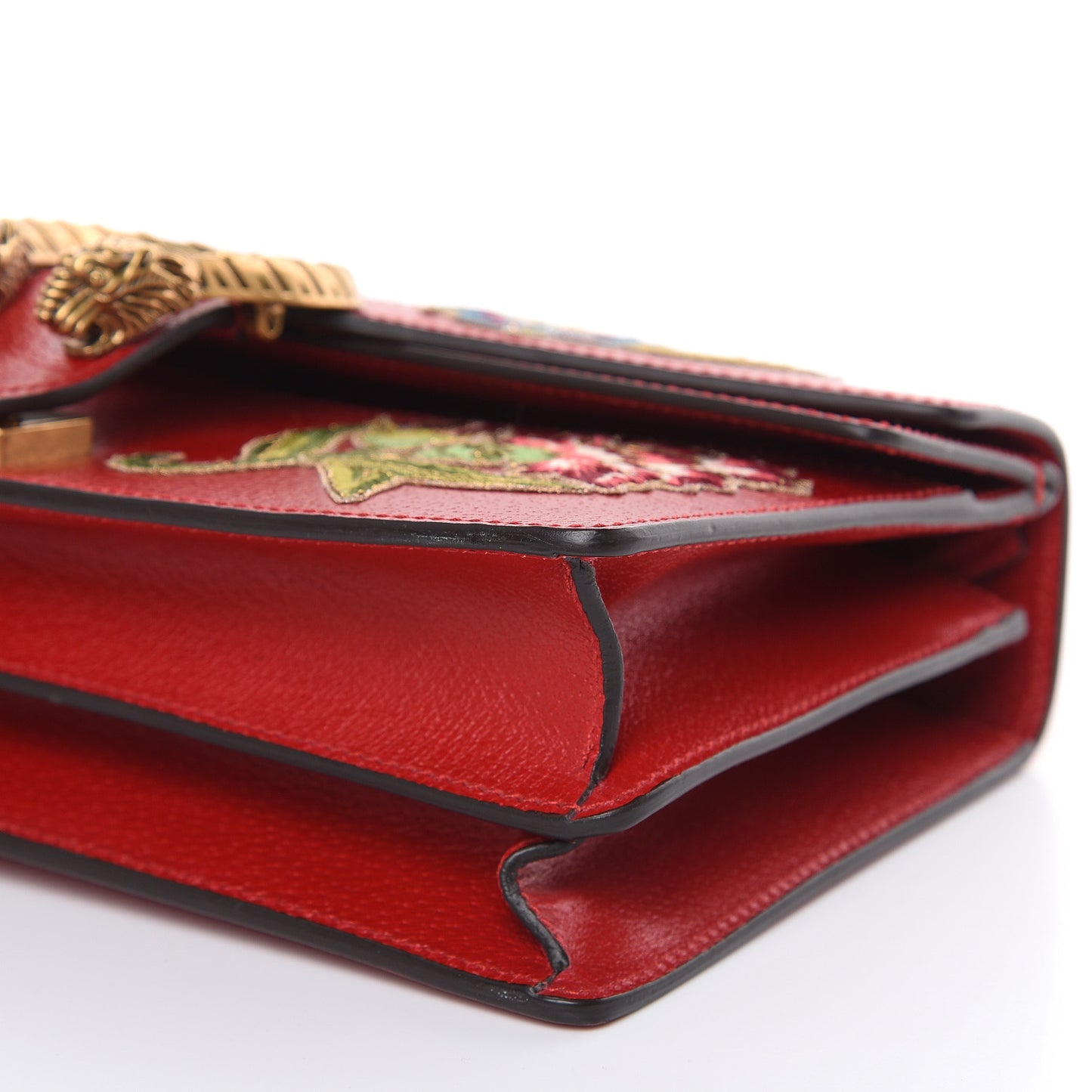 Calfskin Web Floral Embroidered Small Dionysus Shoulder Bag Hibiscus Red