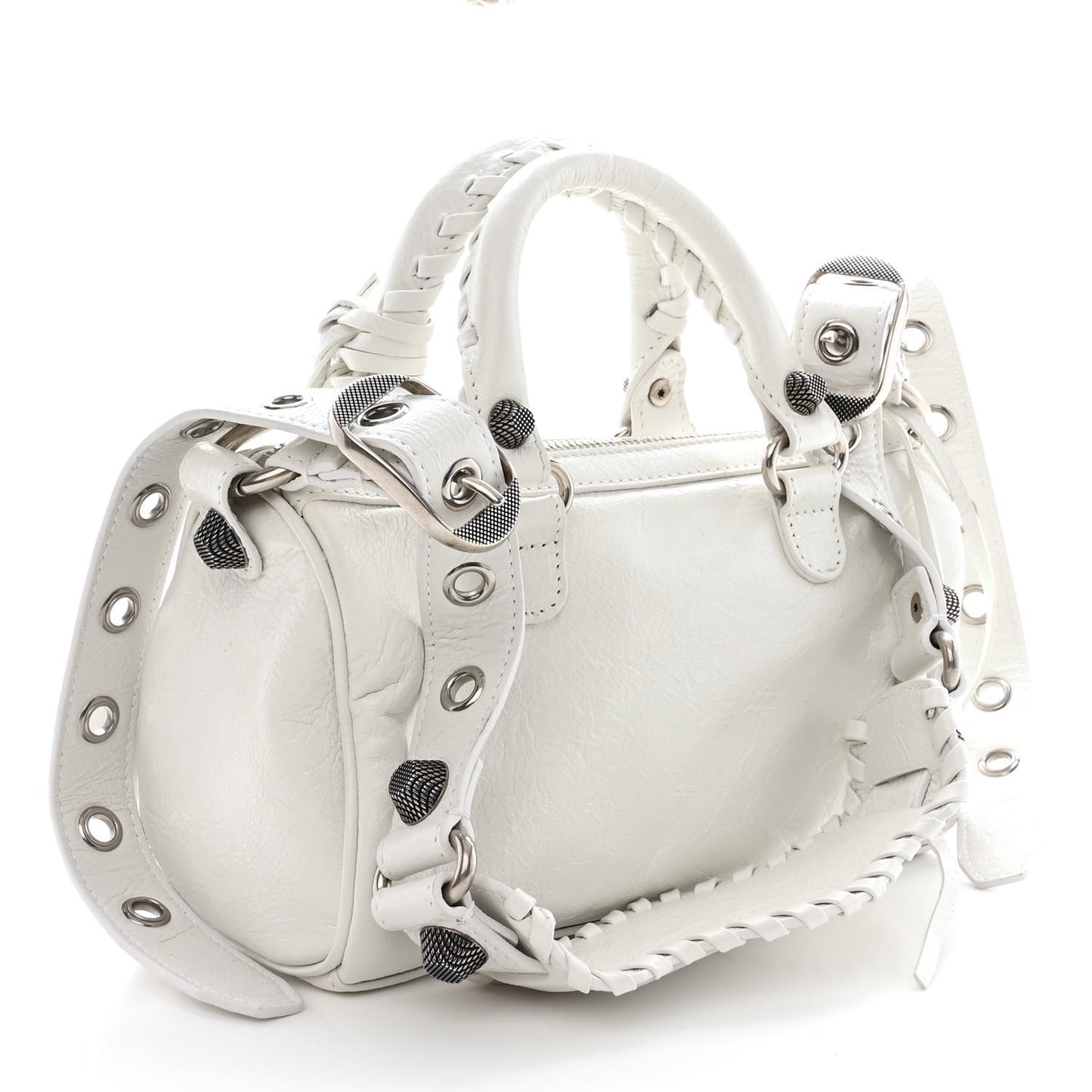 Agneau Arena Mini Le Cagole Duffle Crossbody Bag Optic White