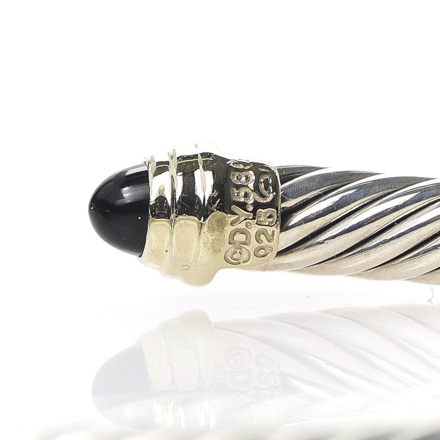 Sterling Silver 14K Yellow Gold Black Onyx 5mm Cable Classics Petite Color Bracelet