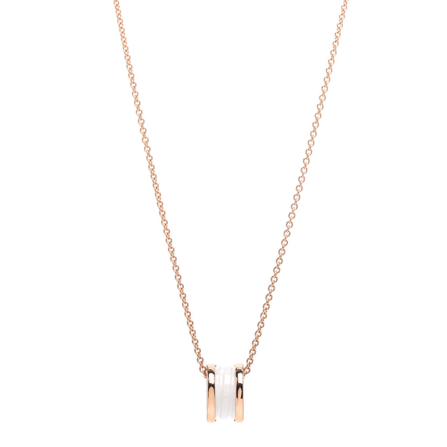 Bulgari 18K Rose Gold White Ceramic B.Zero1 Pendant Necklace 1 of 5