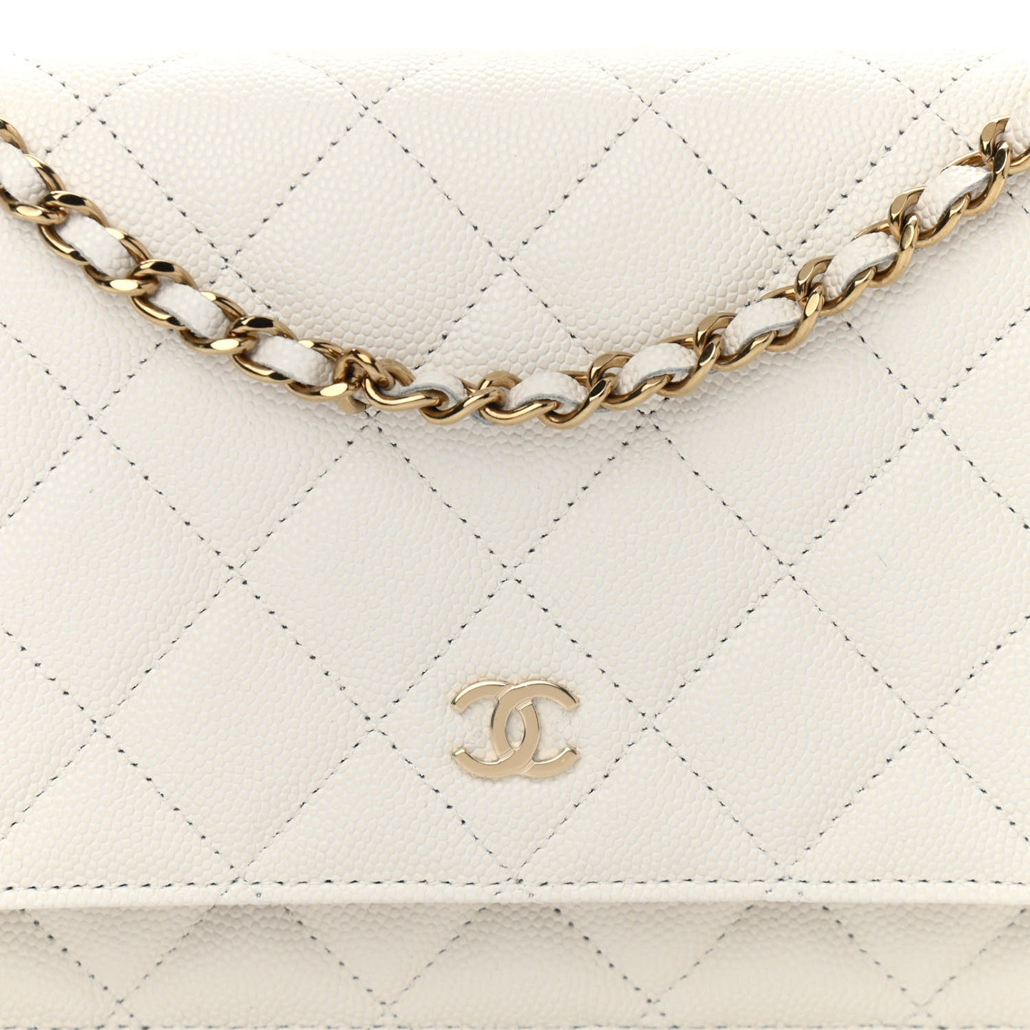 Caviar Quilted Wallet On Chain WOC White
