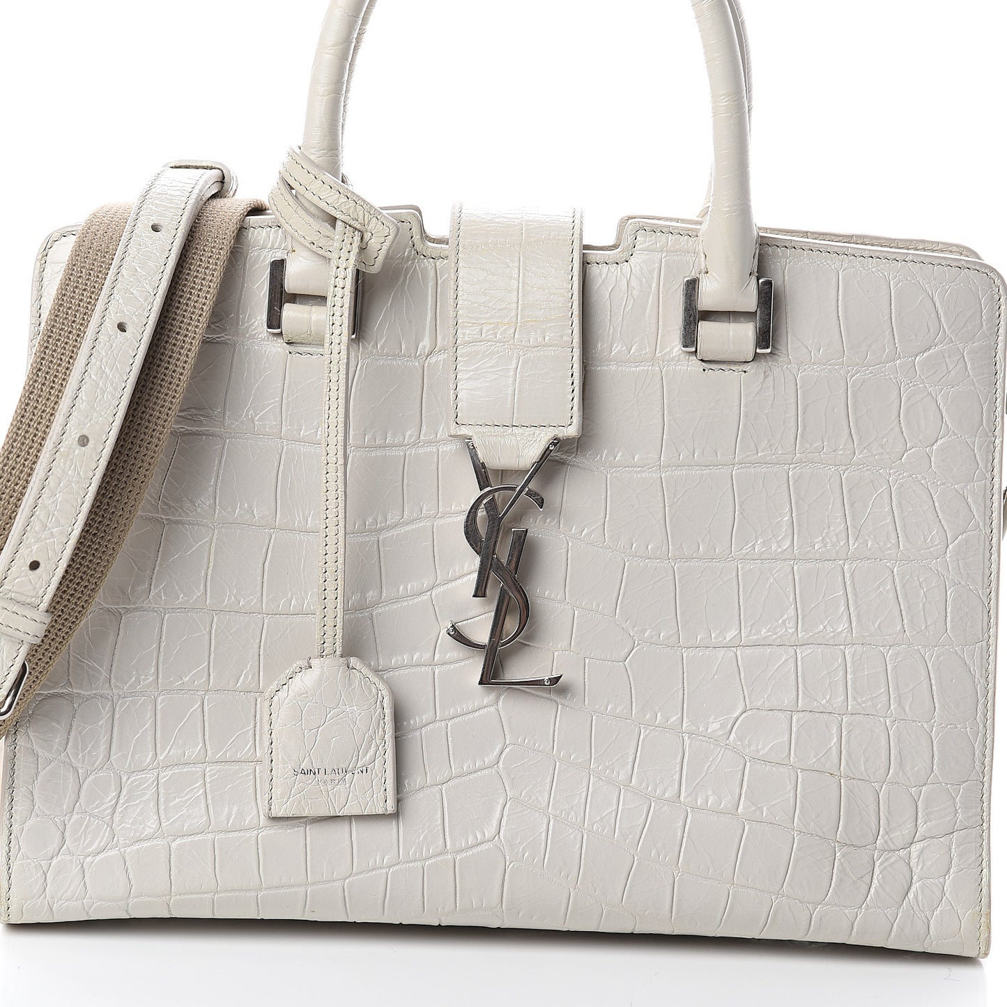 Calfskin Crocodile Embossed Baby Monogram Cabas Gris Perle