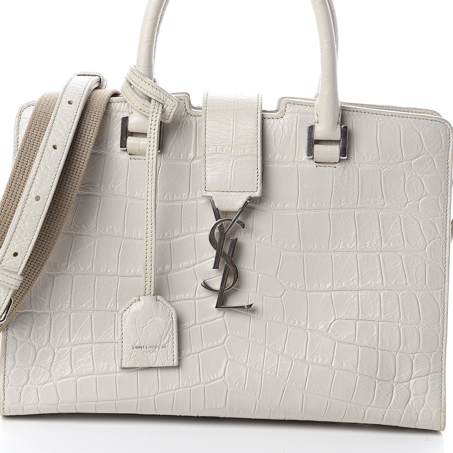 Saint Laurent Calfskin Crocodile Embossed Baby Monogram Cabas Gris Perle 5 of 12