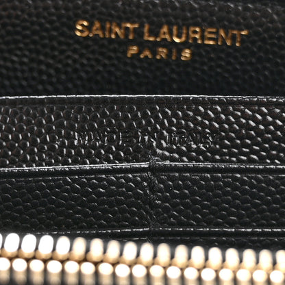 Saint Laurent Grain De Poudre Matelasse Chevron Monogram Zip Around Wallet Black 6 of 11