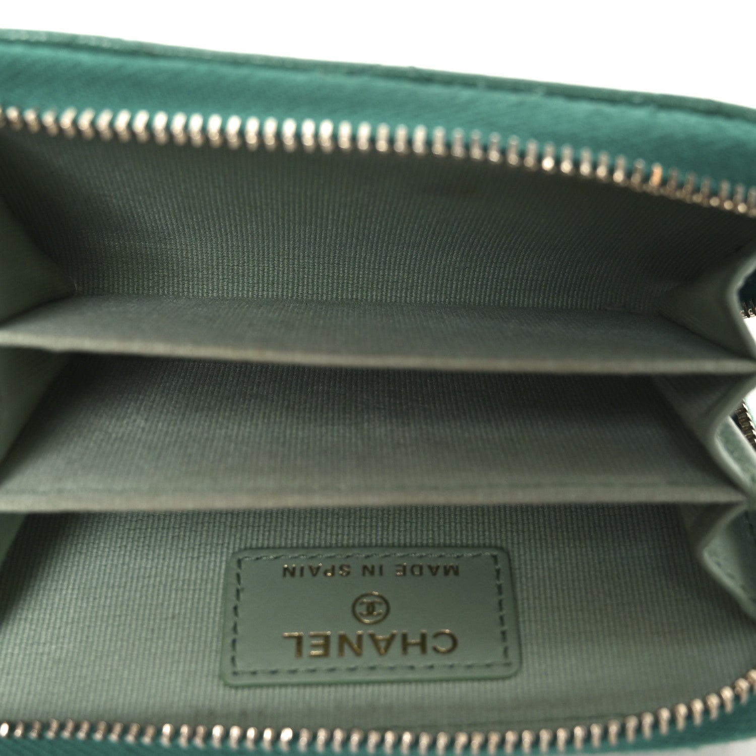 Chanel Caviar Quilted Perforated CC Zip Coin Purse Green 5 of 7