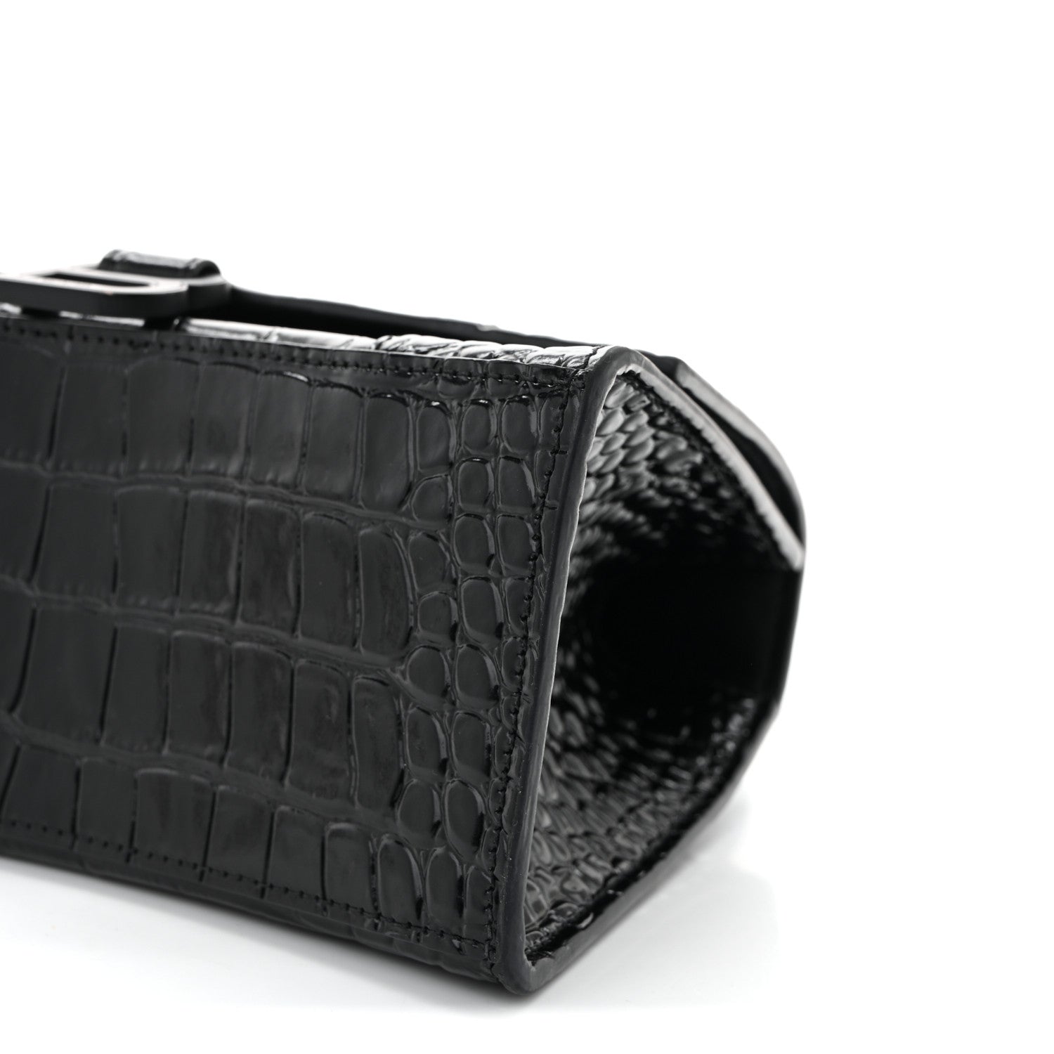 Balenciaga Shiny Calfskin Monochrome Crocodile Embossed Small Hourglass Top Handle Bag Black 10 of 12