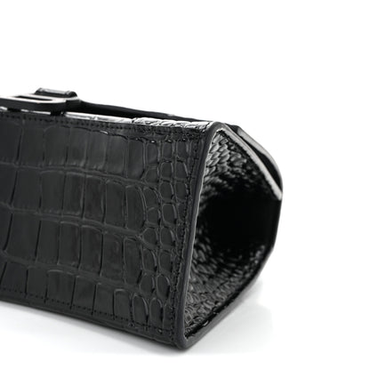 Balenciaga Shiny Calfskin Monochrome Crocodile Embossed Small Hourglass Top Handle Bag Black 10 of 12