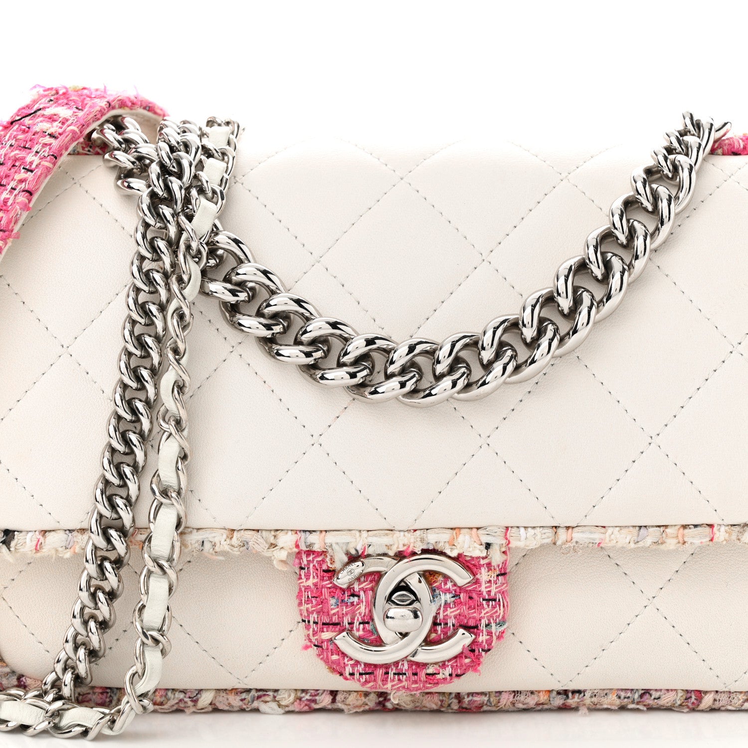 Chanel Lambskin Tweed Quilted Elegant Trim Flap White 6 of 12